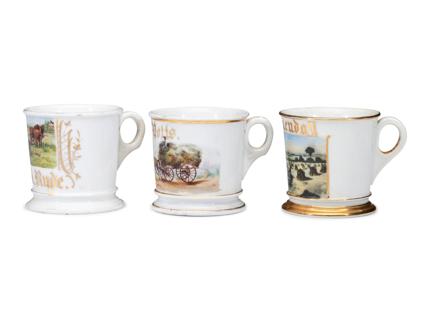 Three Farmer's Porcelain Occupational Shaving Mugs