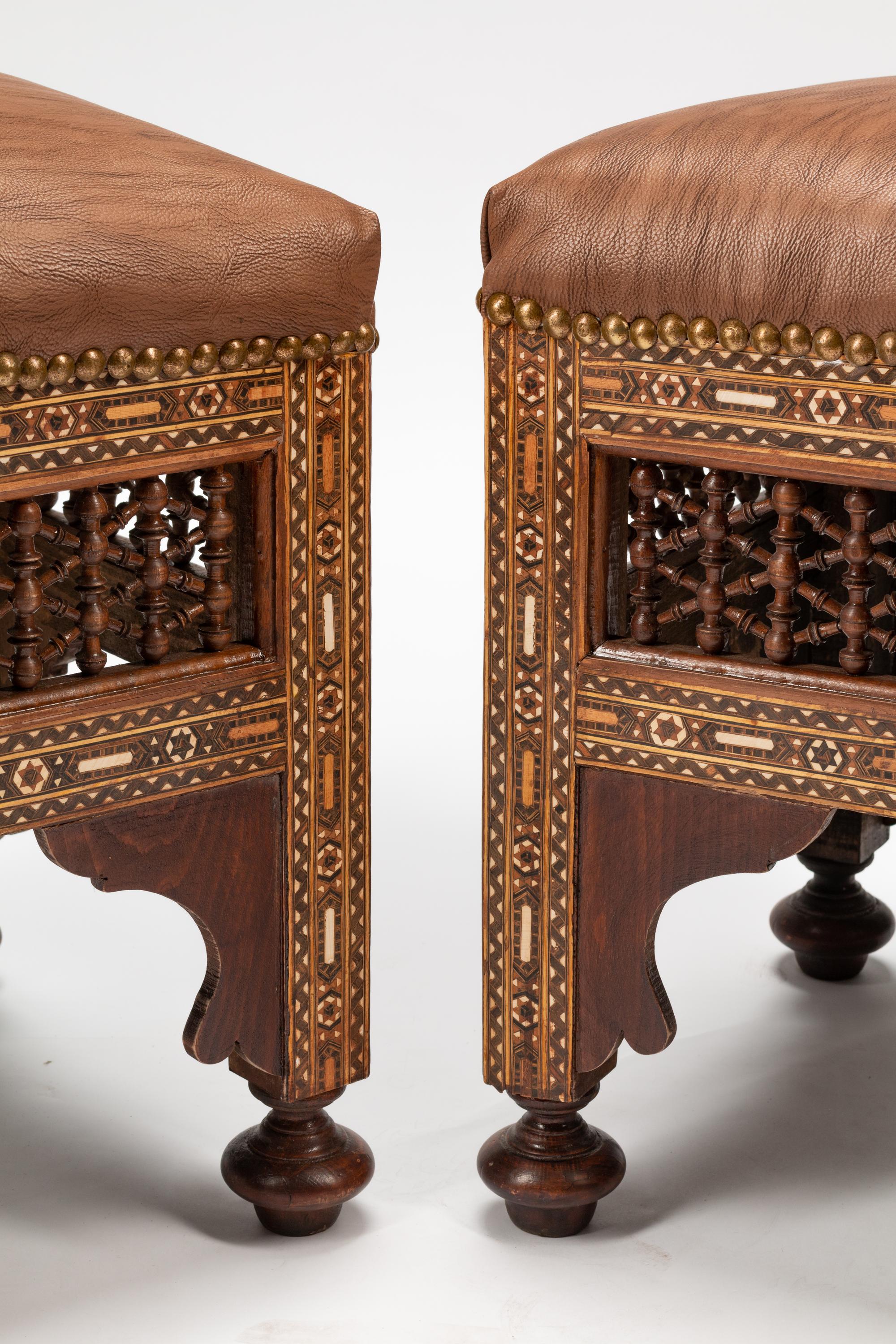 A Pair of Moorish Style Mosaic Inlaid Stools