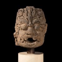A Large Javanese Sandstone Andesite Lion Head, Simha, Indonesia, Central Java, 9th Century — 九世紀爪窪 巨型砂岩獸首