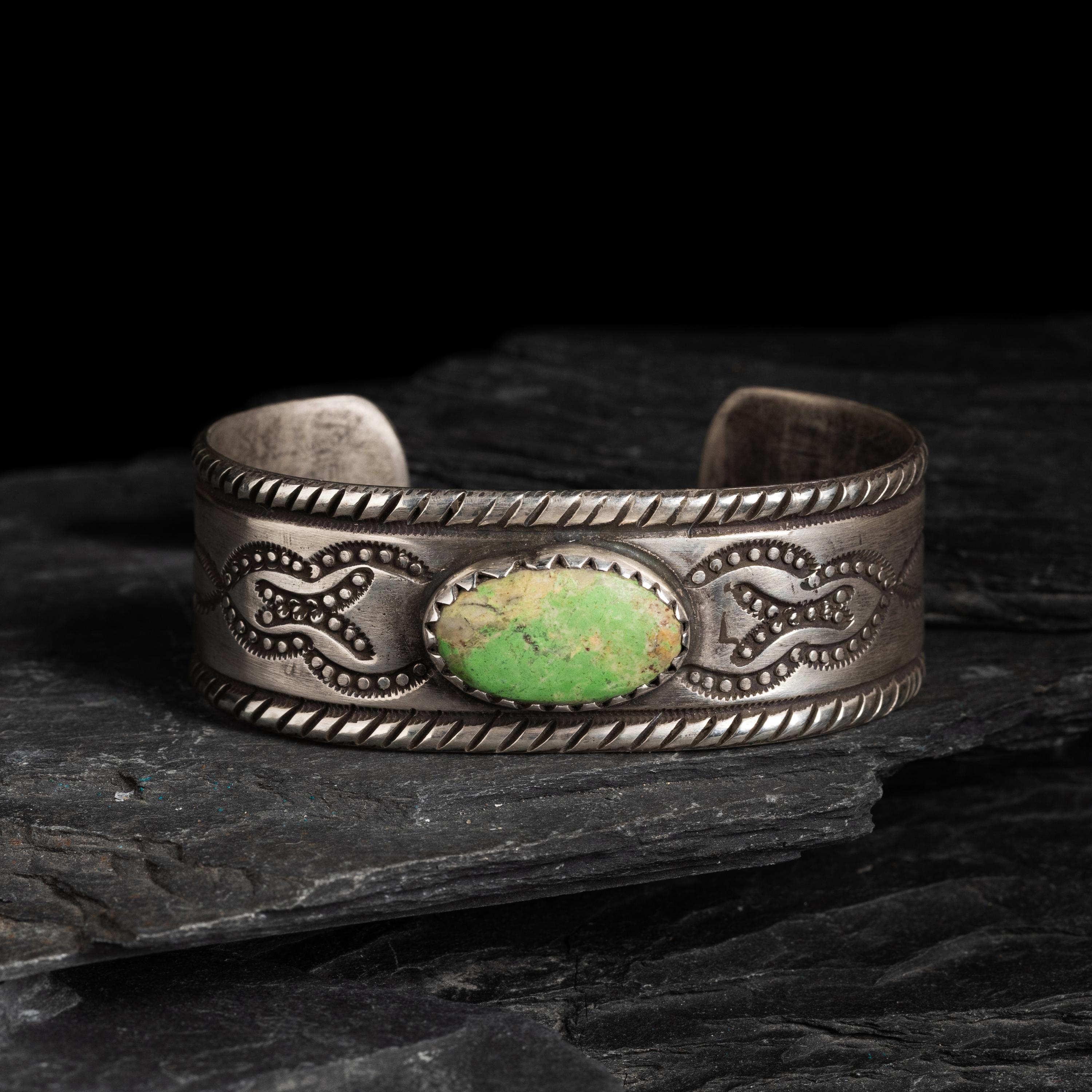 Navajo Ingot and Turquoise Cuff Bracelet