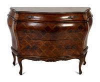An Italian Louis XV Style Walnut Parquetry Bombe Commode — 19TH CENTURY