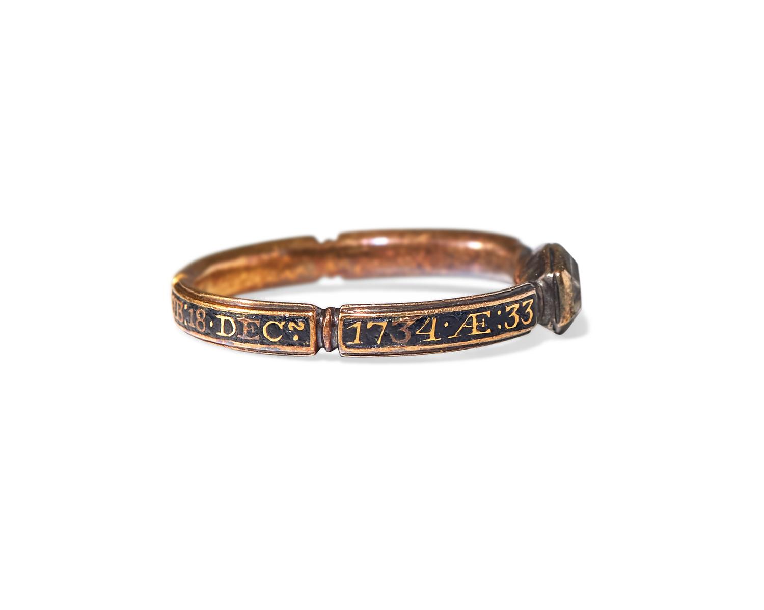 A Rare Georgian Gold, Crystal, And Enamel Mourning Ring