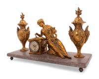 An American Gilt Metal and Marble Mantel Clock