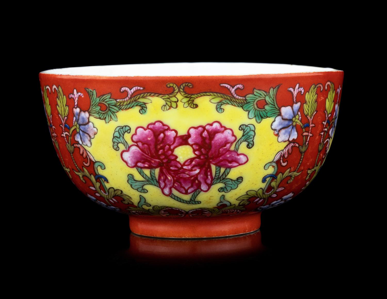 A Chinese Coral Red Ground Enamel on Porcelain Bowl