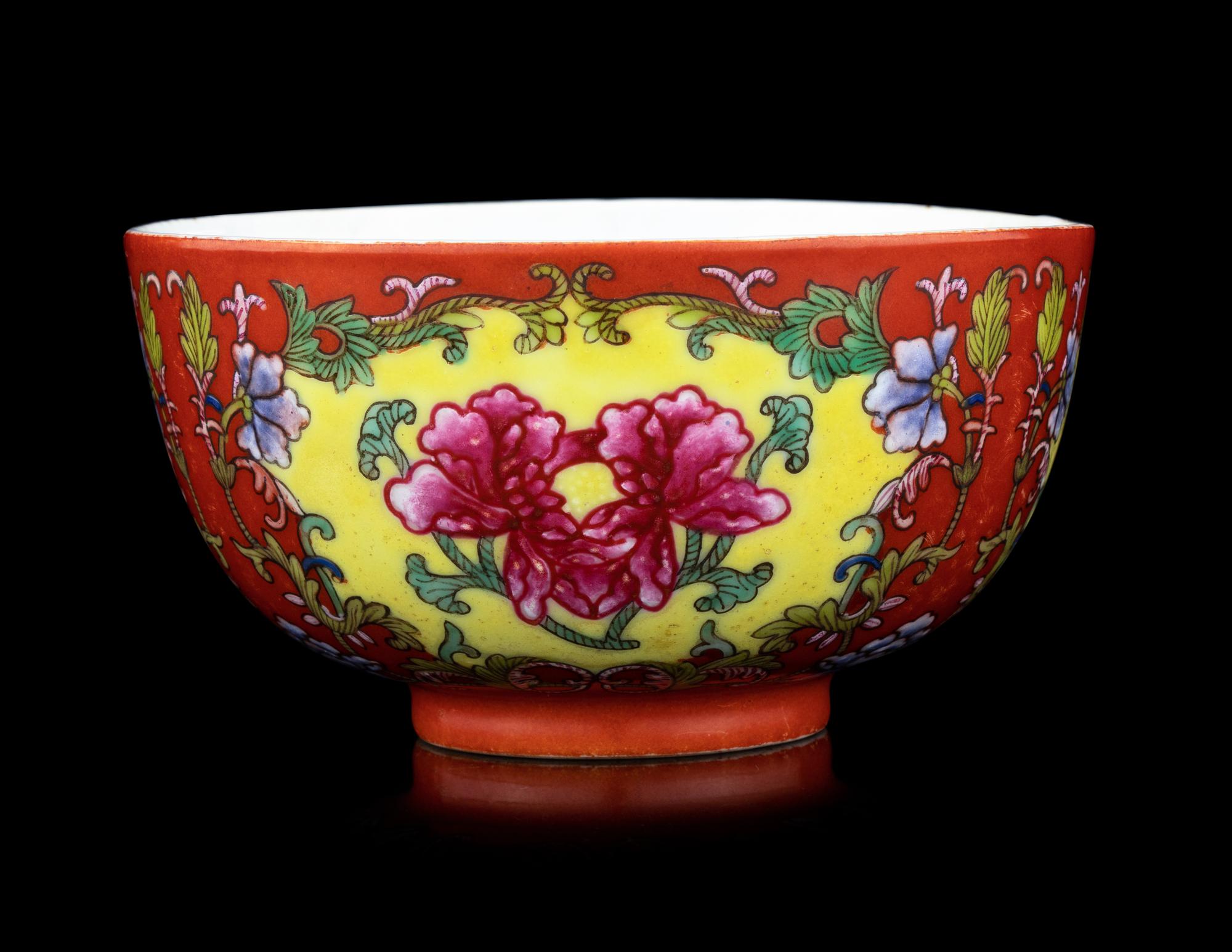 A Chinese Coral Red Ground Enamel on Porcelain Bowl