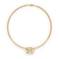 AQUAMARINE AND DIAMOND PENDANT AND YELLOW GOLD OMEGA CHAIN