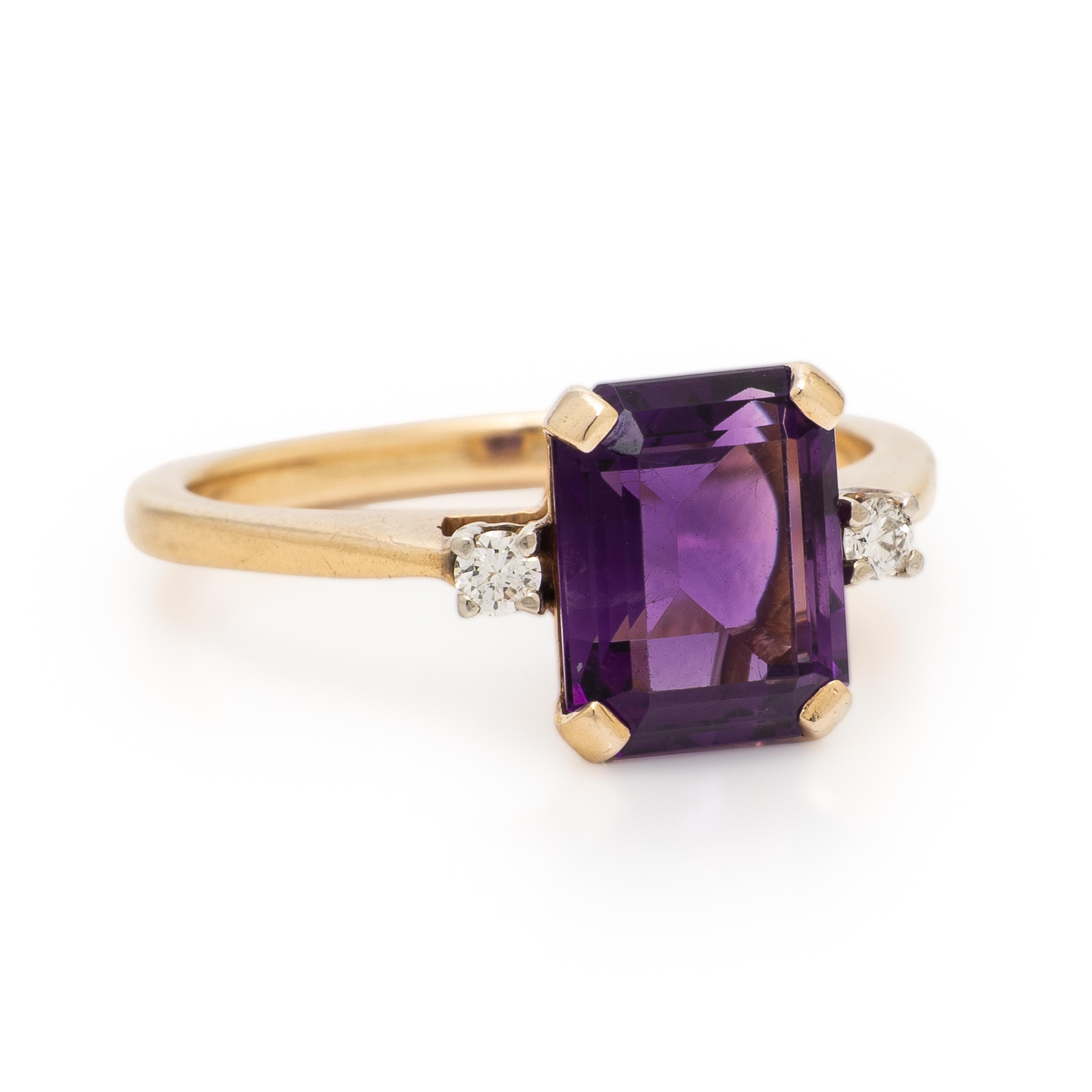 Amethyst, Diamond, and Yellow Gold Ring