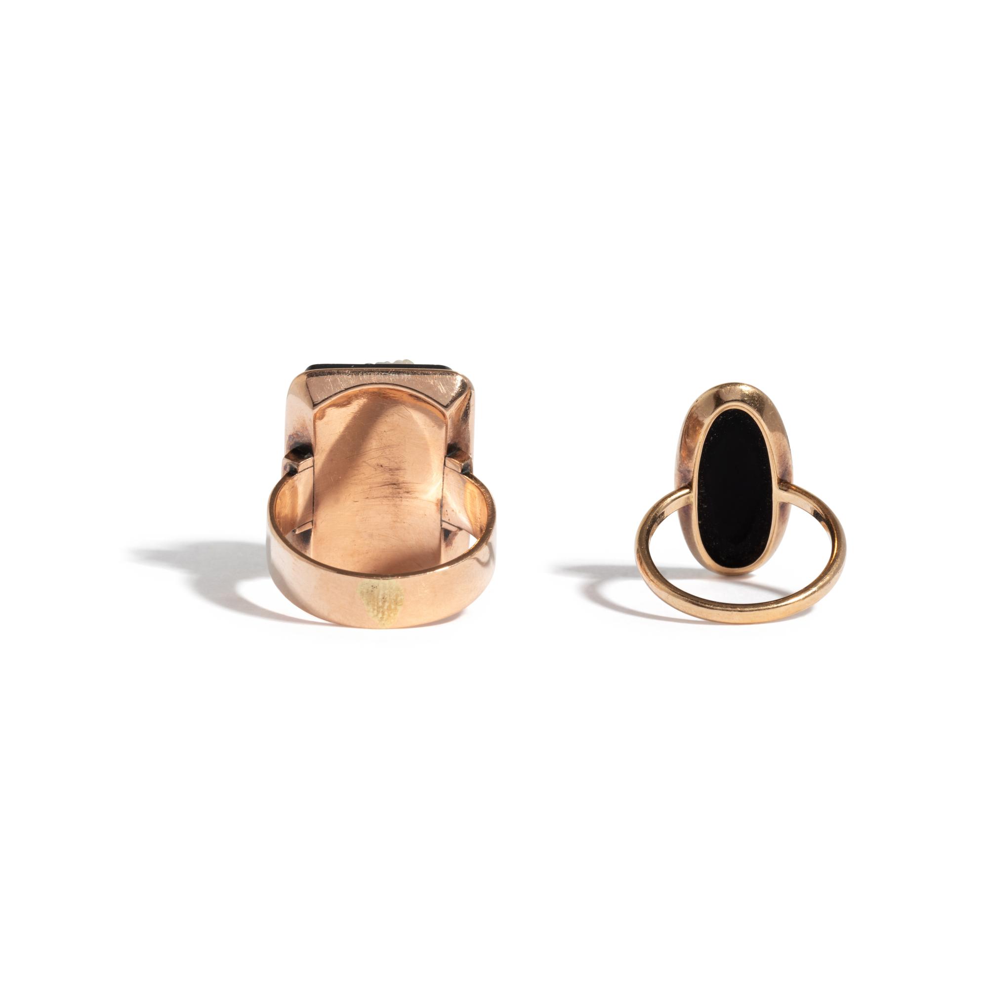 ANTIQUE, COLLECTION OF ROSE GOLD AND ONYX CAMEO RINGS
