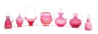 Seven Cranberry Glass Hobnail Articles Height of tallest 7 inches