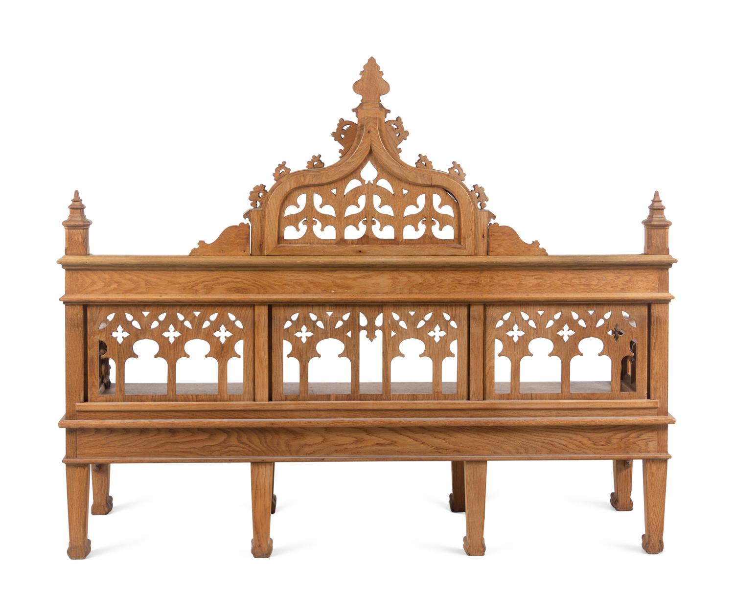 A Gothic Revival Carved Oak Hall Bench