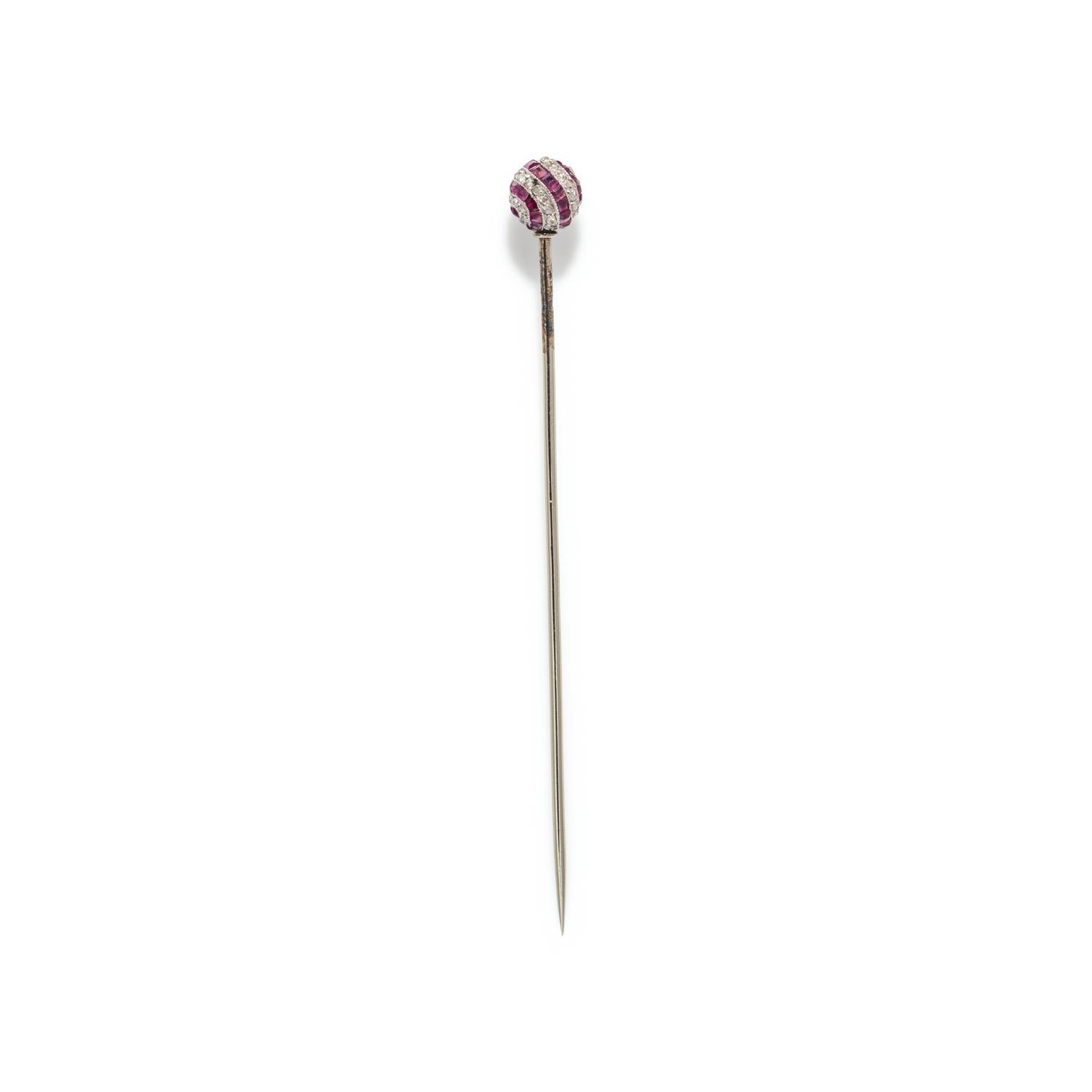 ANTIQUE, DIAMOND AND RUBY STICK PIN