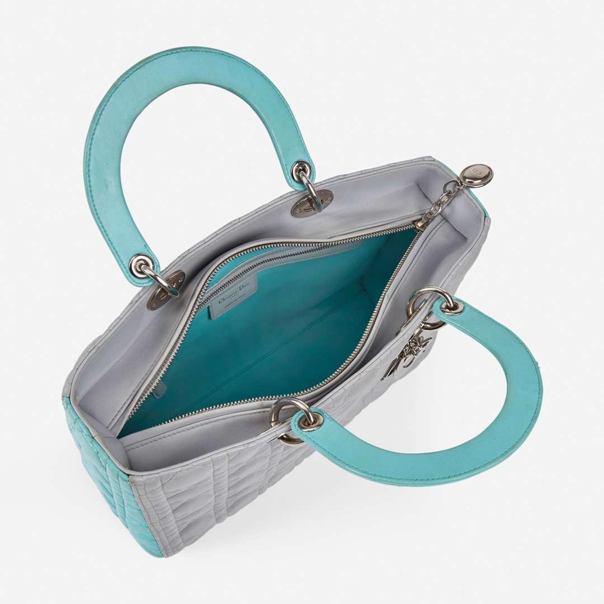 A Dior Lady Dior GM in Aqua and Gray Dior