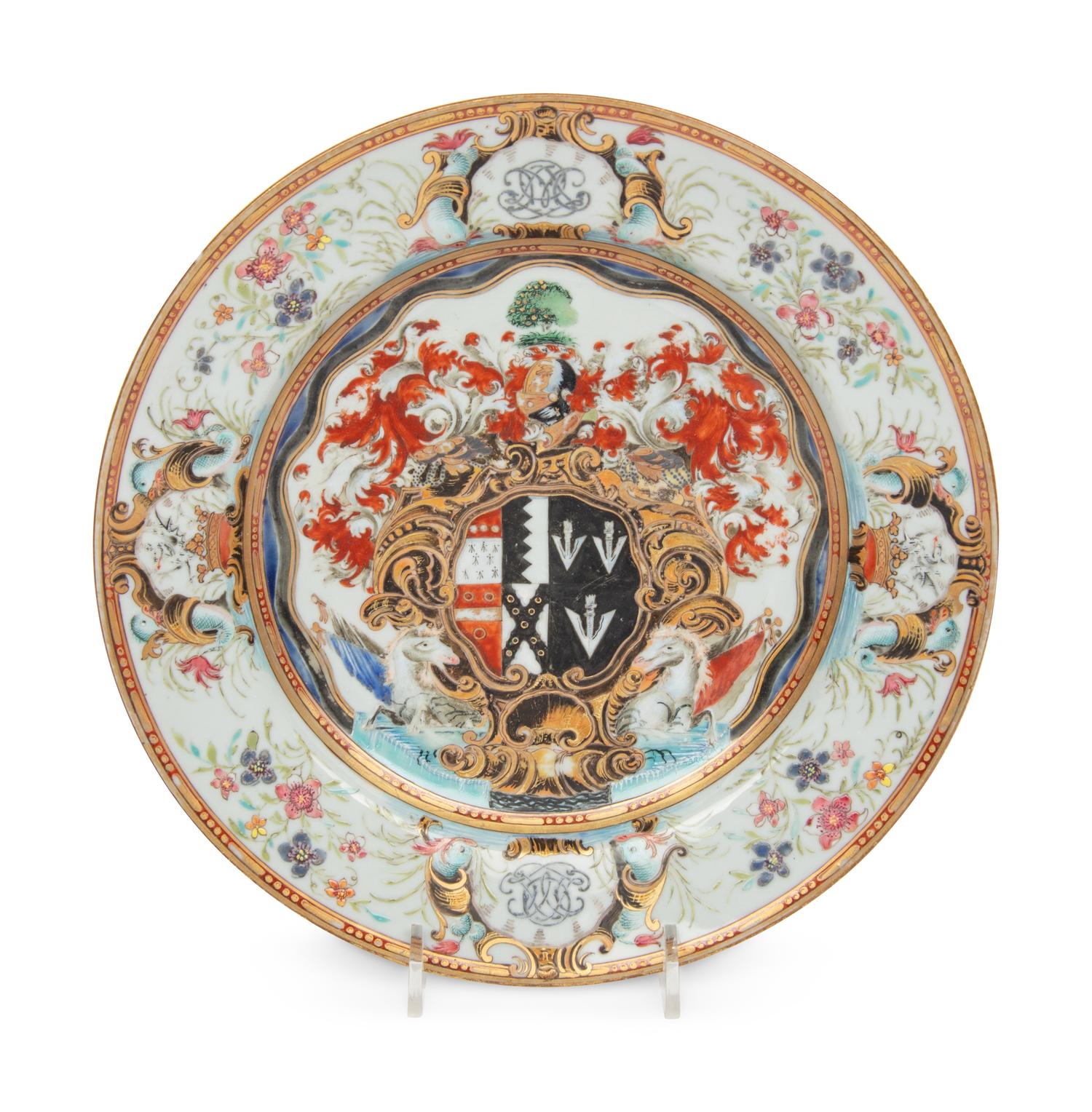 A Chinese Export Parcel-Gilt Armorial Porcelain Plate