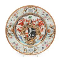 A Chinese Export Parcel-Gilt Armorial Porcelain Plate