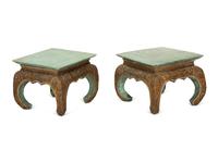 A Pair of South Asian Carved and Painted Tabourets