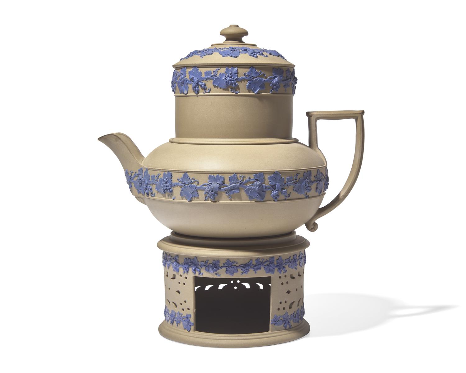 A Wedgwood Jasperware Three-Part Kettle on Stand
