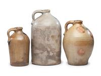 Three Chauncey Tupper Cobalt Decorated Stoneware Jugs