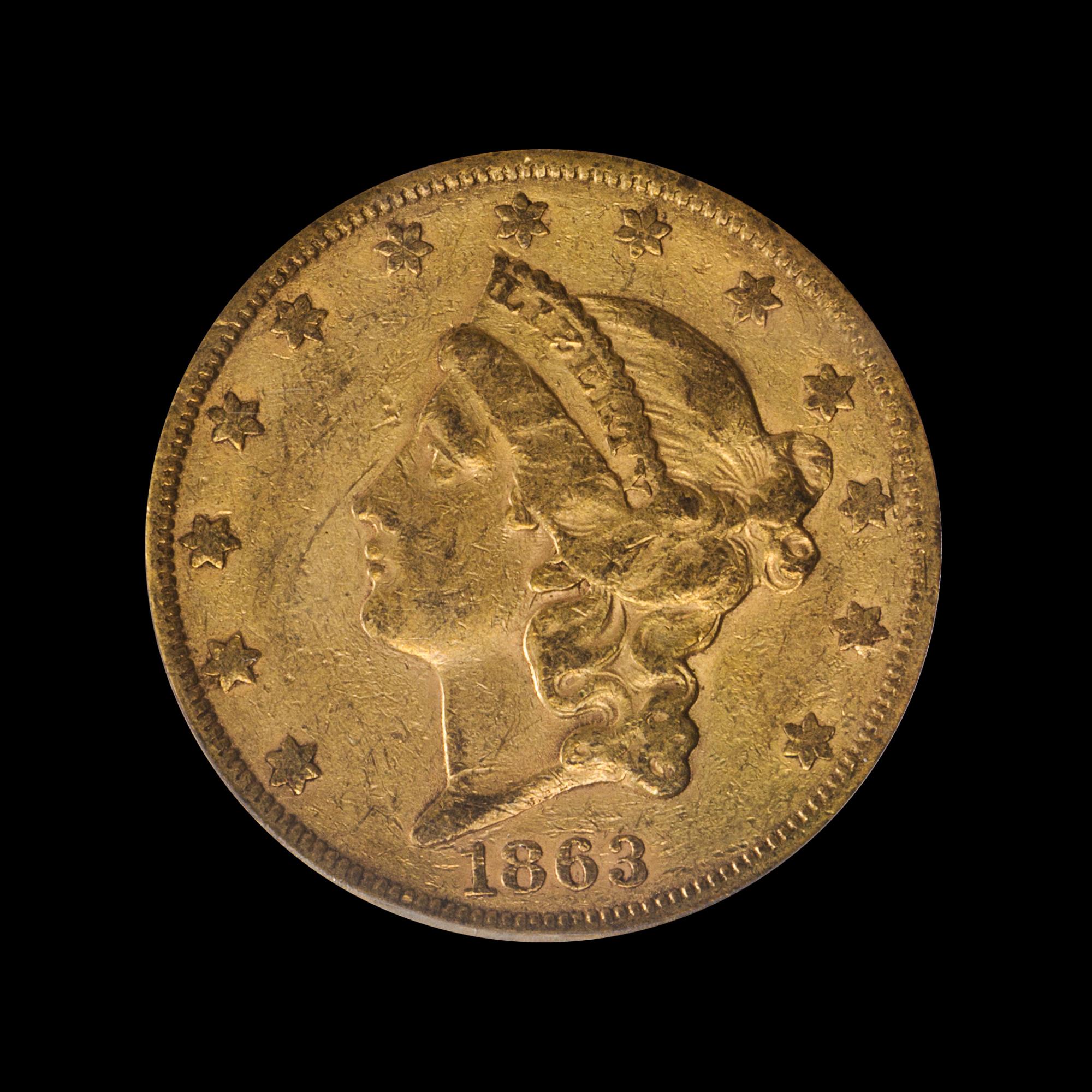 A United States 1863-S Liberty Head $20 Gold Coin