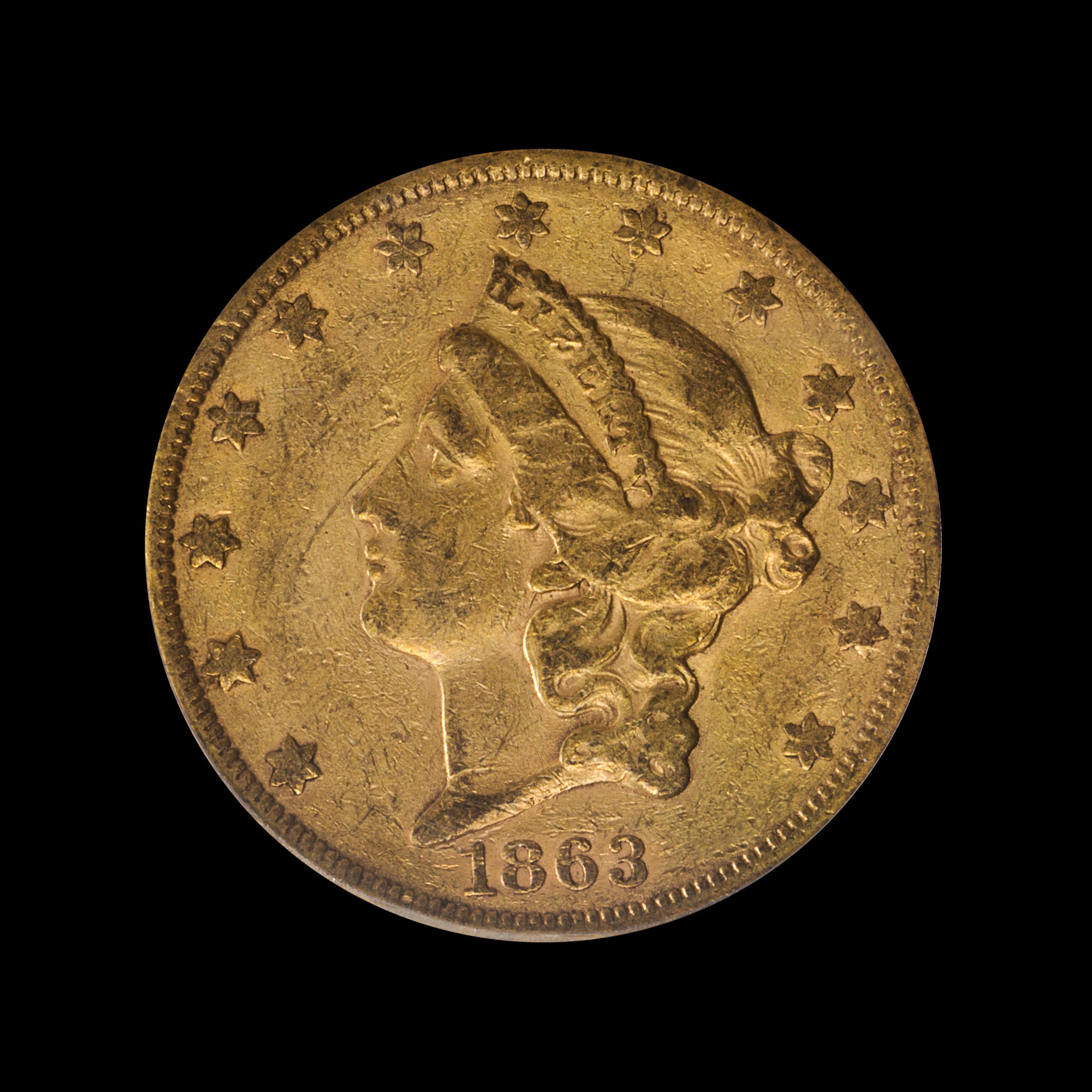A United States 1863-S Liberty Head $20 Gold Coin