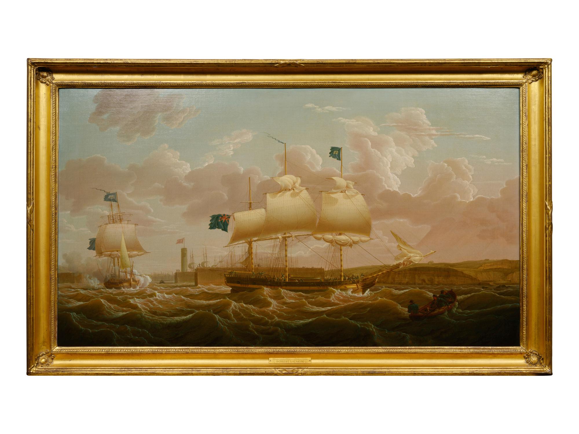 A privateer in two positions leaving Whitehaven Harbour