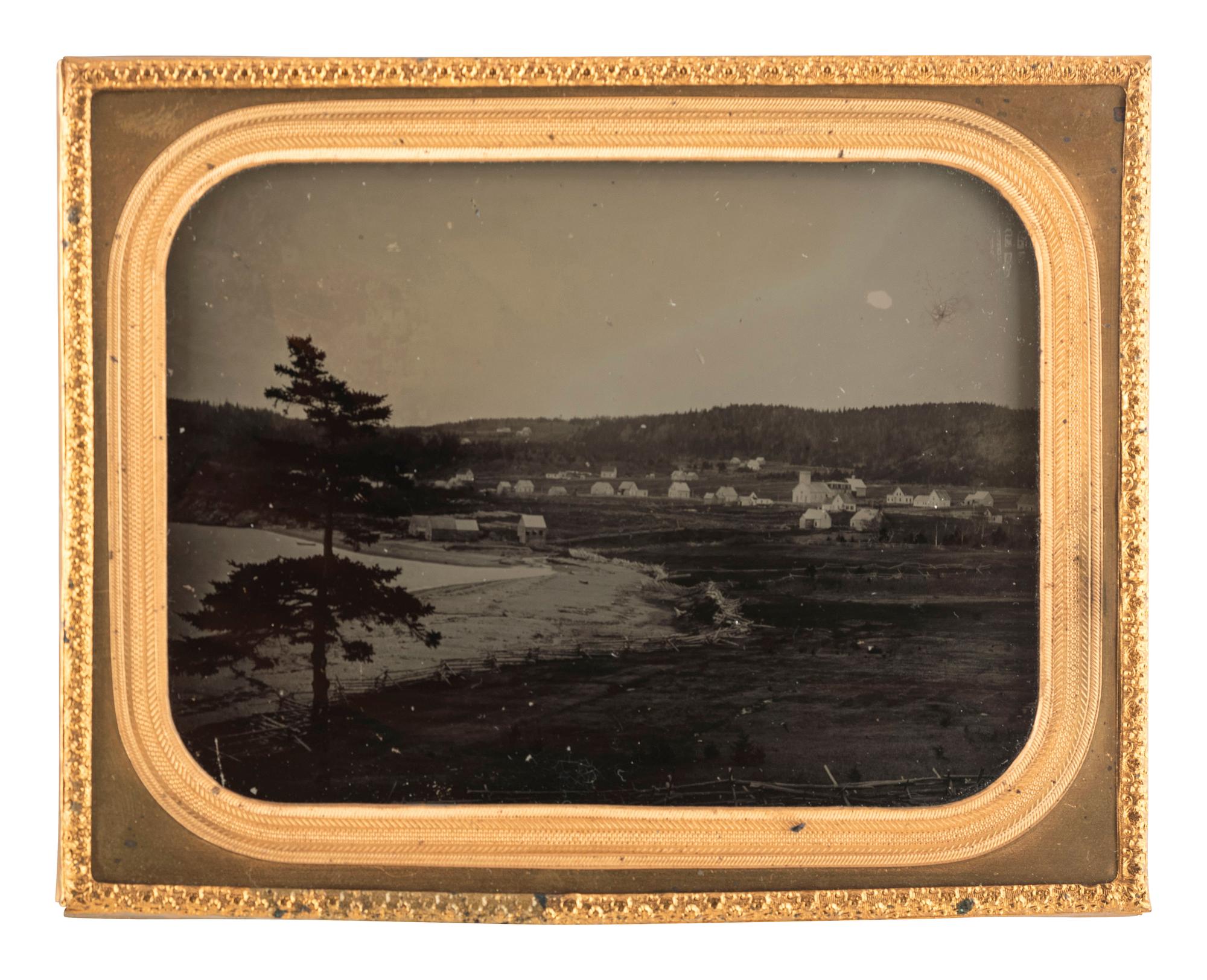 [EARLY PHOTOGRAPHY]. Half plate ambrotype of a New England coastal scene.