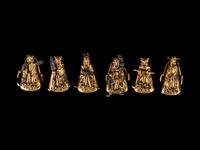 Four Chinese Miniature Silver Models of Rickshaws and A Set of Gilt Silver Hat Pins