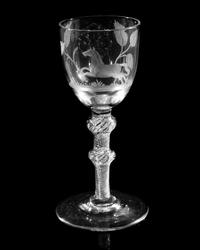 A Hanoverian Engraved Air Twist Wine Glass
