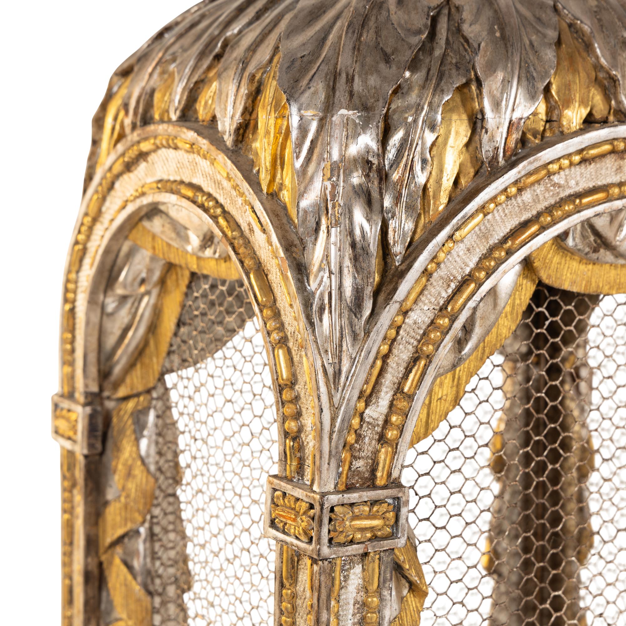 A Neoclassical Silvered and Parcel Gilt Birdcage or Hall Lantern