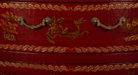 A Regency Style Red and Gilt Lacquer Demi-lune Commode — 20TH CENTURY