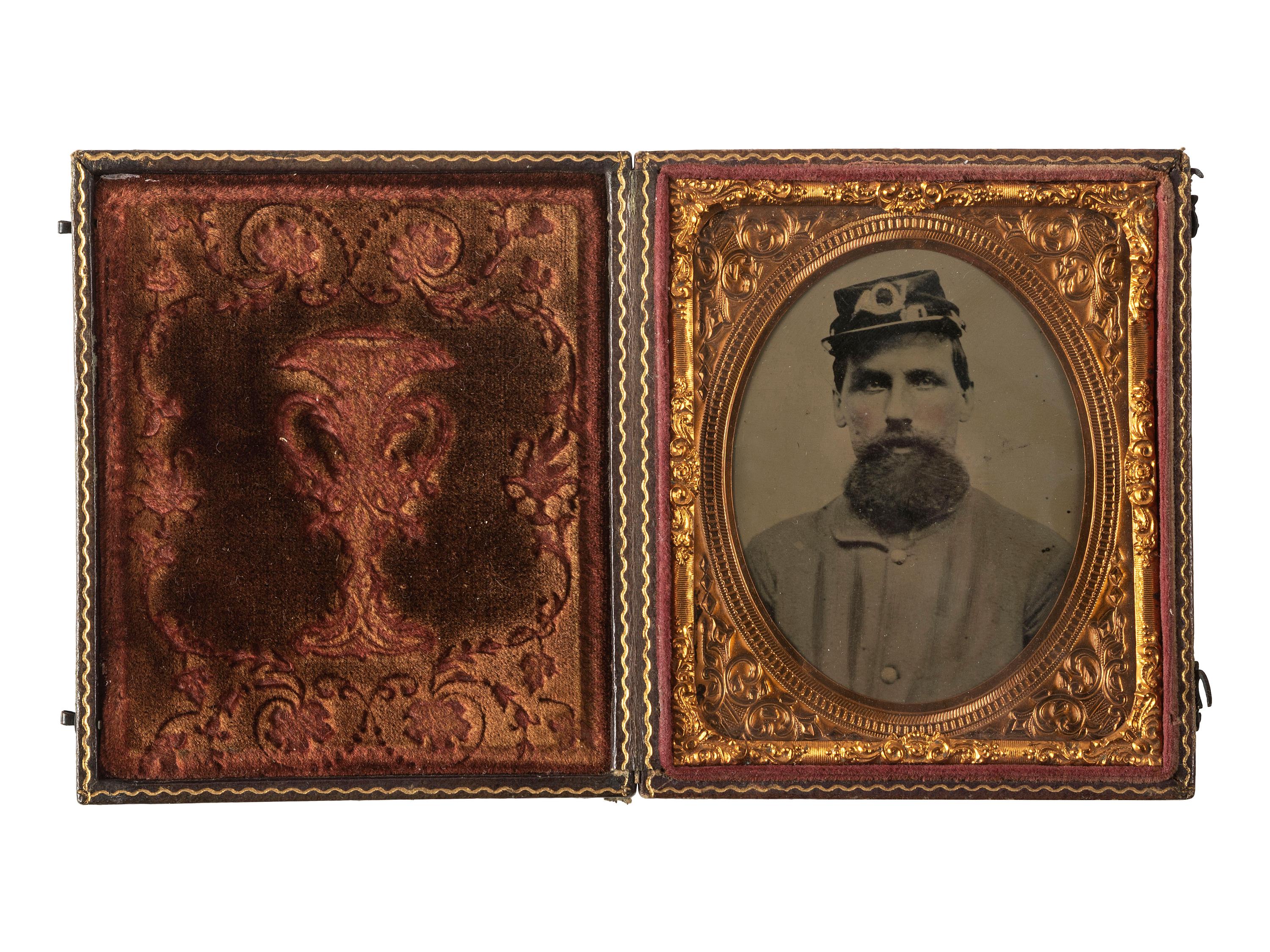 [CIVIL WAR]. Sixth plate tintype of Corporal Tappan S. Eaton, Company K, 35th Massachusetts Volunteer Infantry, WIA Antietam, 17 September 1862.