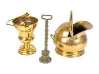 Two Brass Coal Scuttles and a Doorstop — 20TH CENTURY