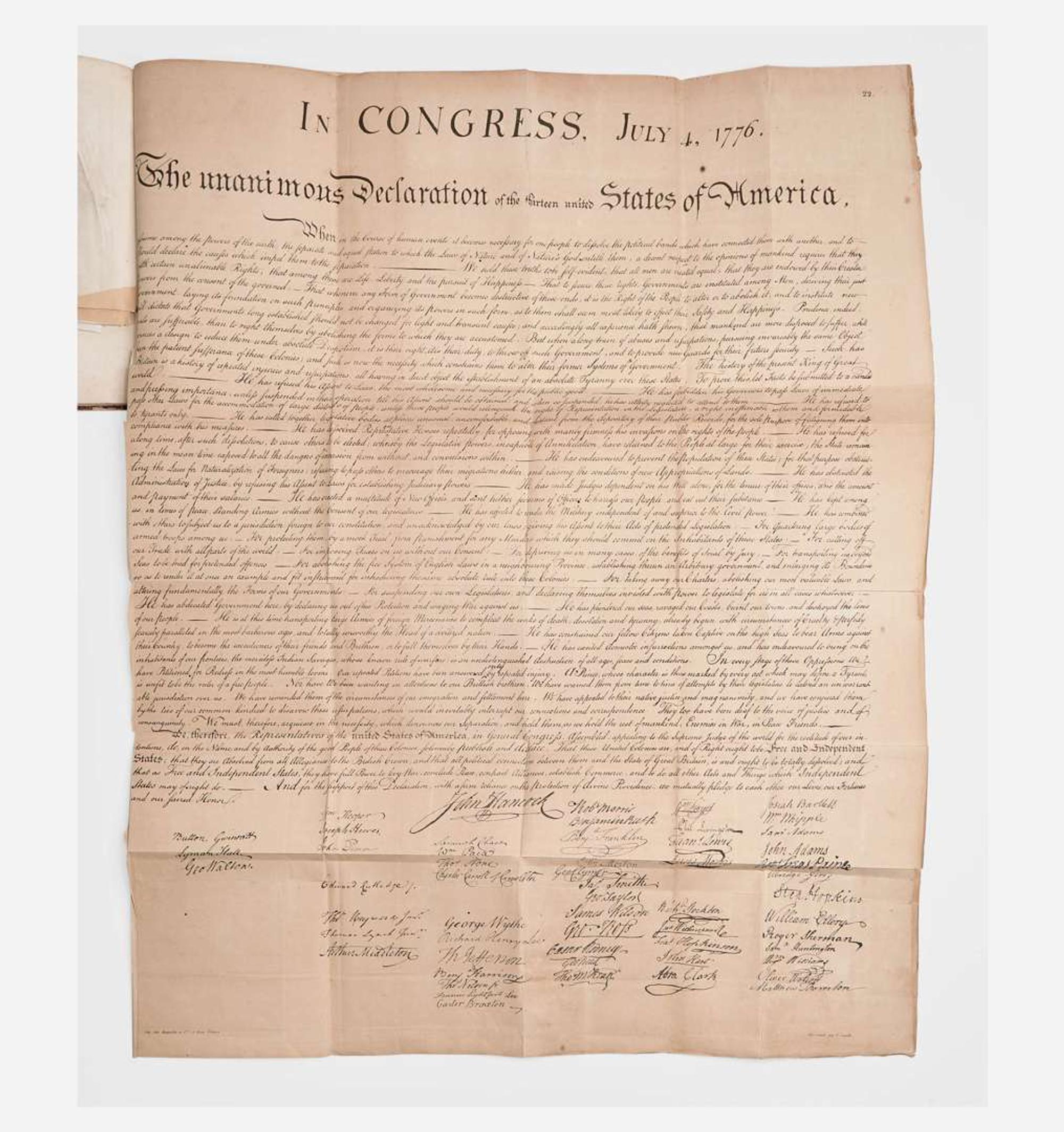 [Declaration of Independence] In Congress, July 4, 1776. The unanimous Declaration of the thirteen united States of America…