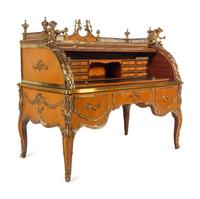 A Louis XV Style Gilt Metal Mounted Marquetry Bureau à Cylindre