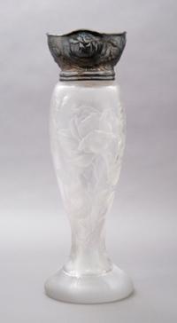 An American Silver Mounted Glass Vase, Gorham, Martele, Circa 1906, Height 13 7/8 inches.