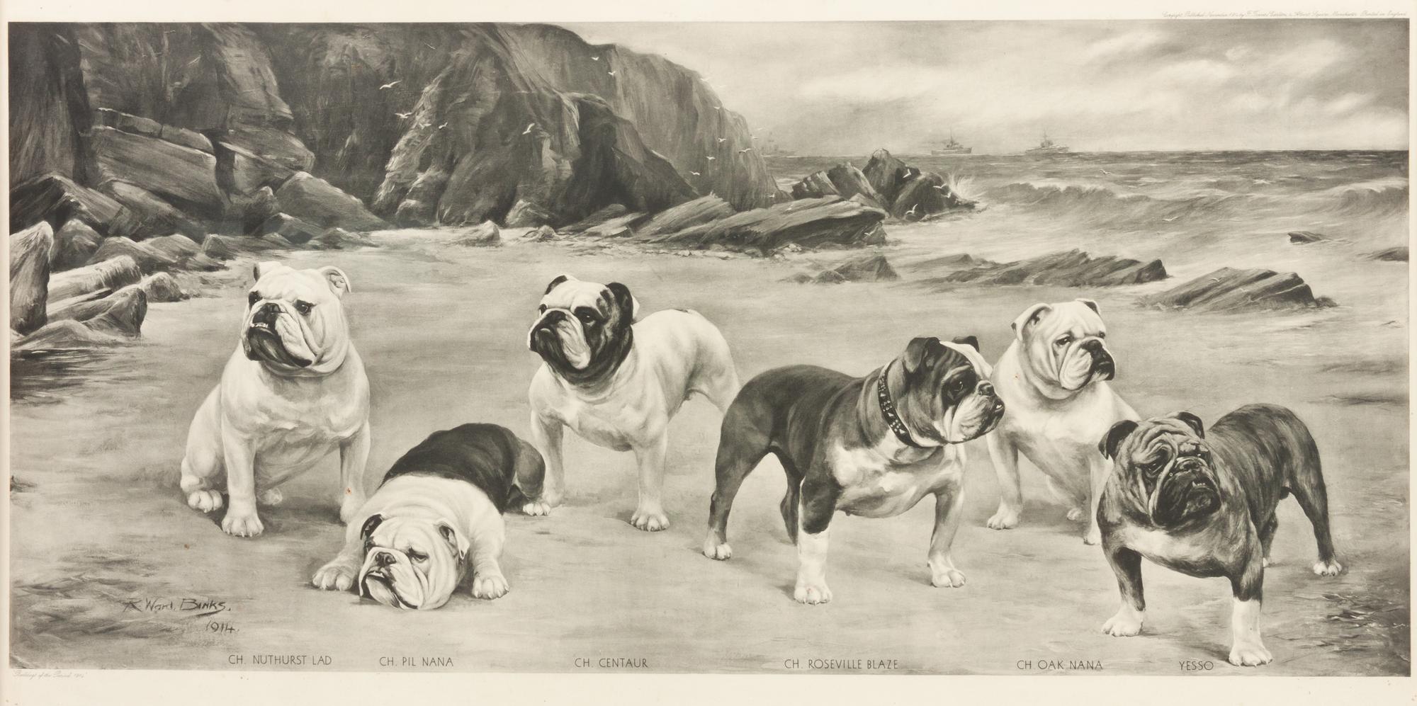 Two Prints depicting Bulldogs Largest: 17 1/4 x 30 3/4 inches.