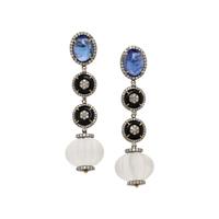 TANZANITE, BLACK ONYX, ROCK CRYSTAL, AND DIAMOND EARRINGS