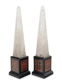 A Pair of Napoleon III Style Boulle Marquetry and Rock Crystal Obelisks