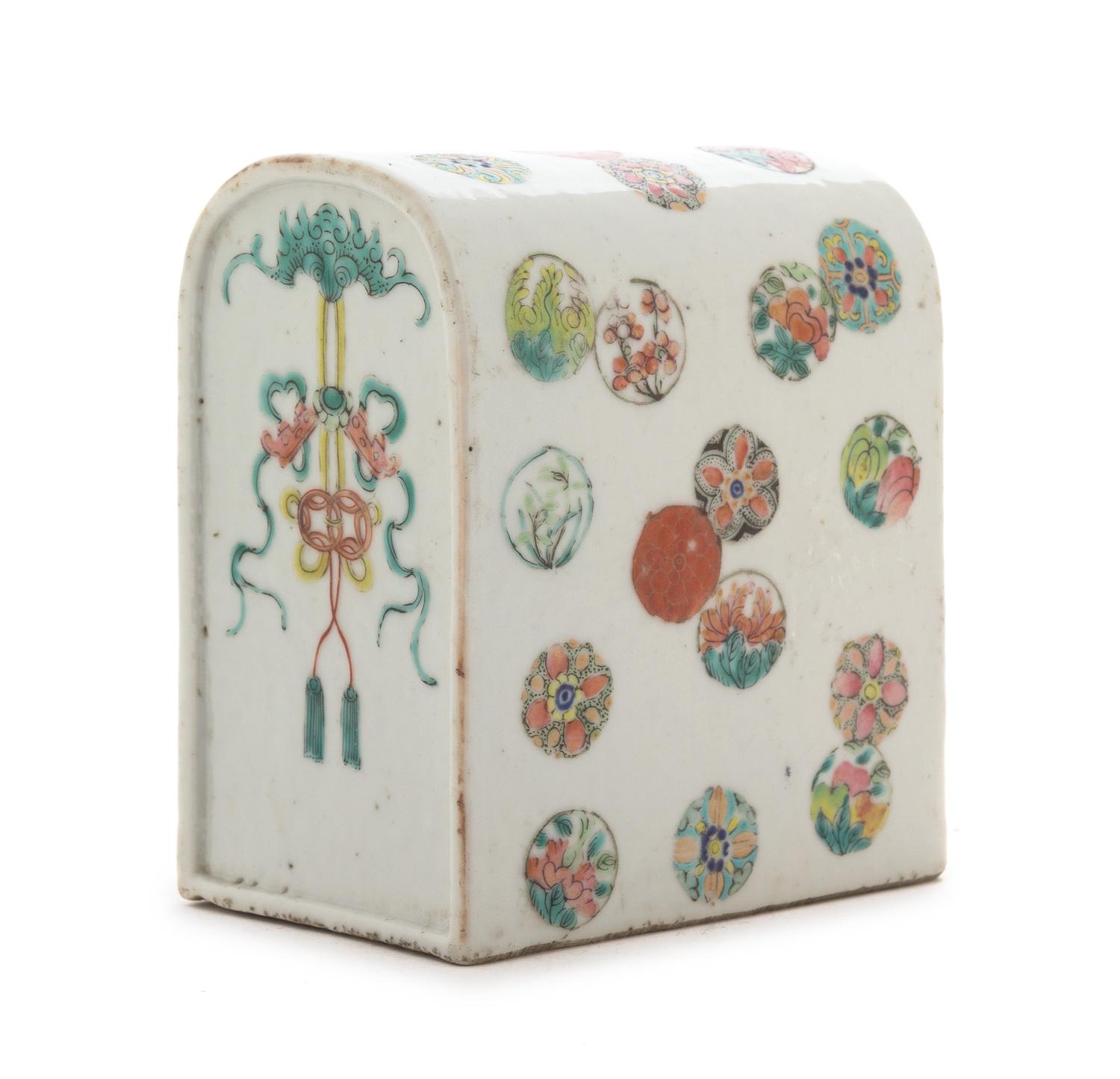 A Chinese Famille Rose Porcelain Pillow Height 5 3/8 inches. — 19TH CENTURY