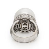 Cultured Pearl, Mother-of-Pearl, Diamond, and White Gold Ring