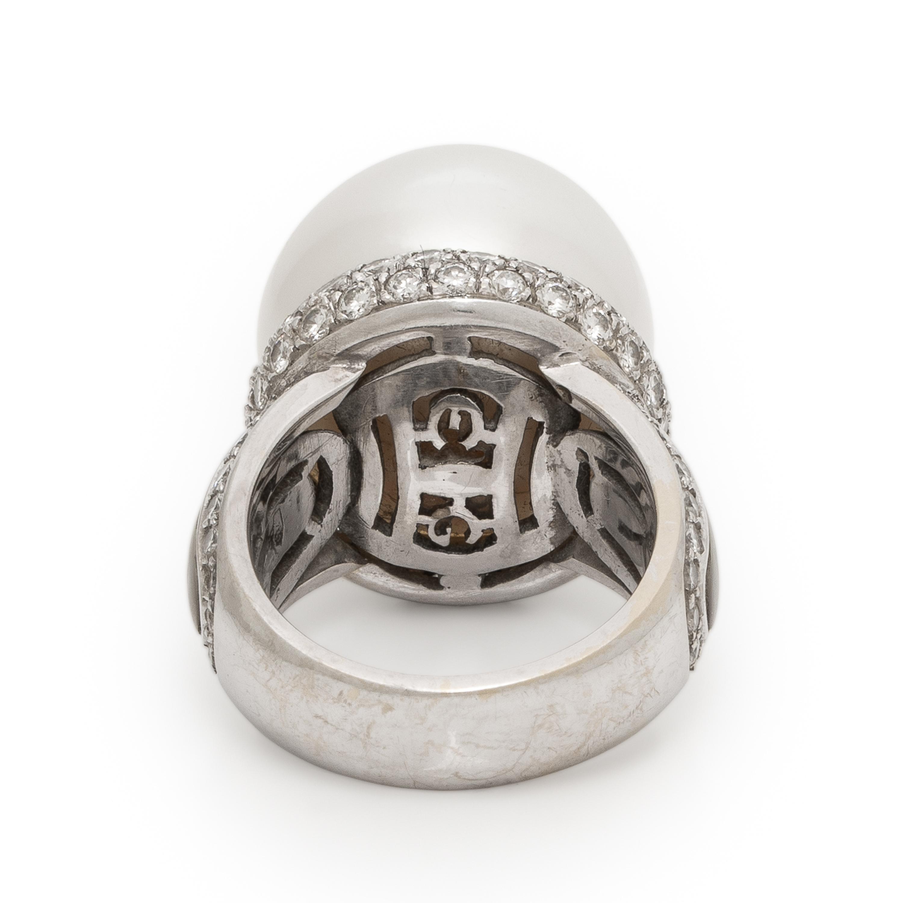 Cultured Pearl, Mother-of-Pearl, Diamond, and White Gold Ring