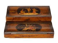 A Regency Walnut Tunbridge Ware Triple Opening Writing Slope
