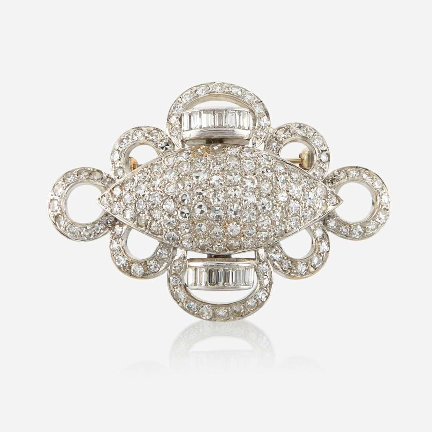 A diamond and white gold brooch