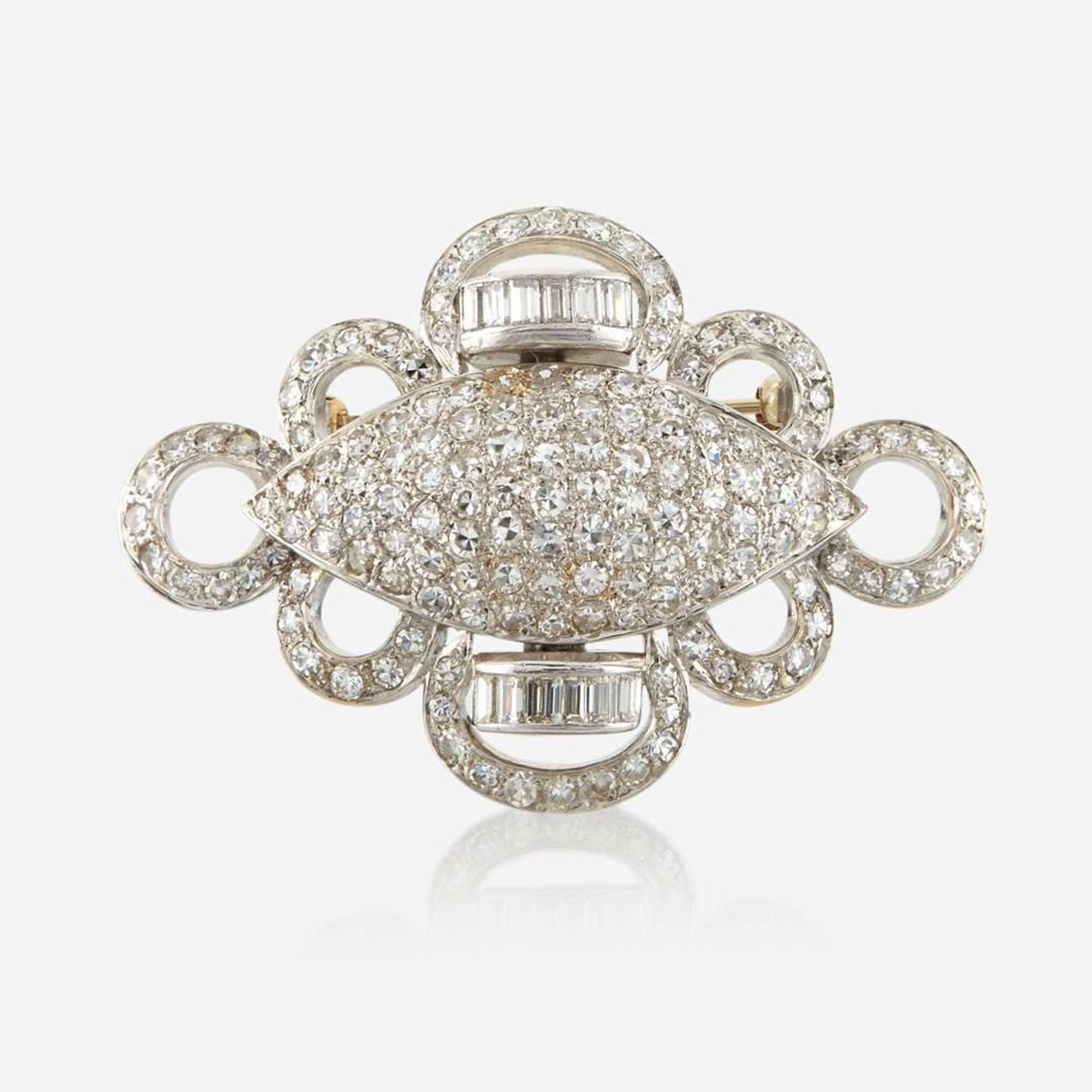 A diamond and white gold brooch