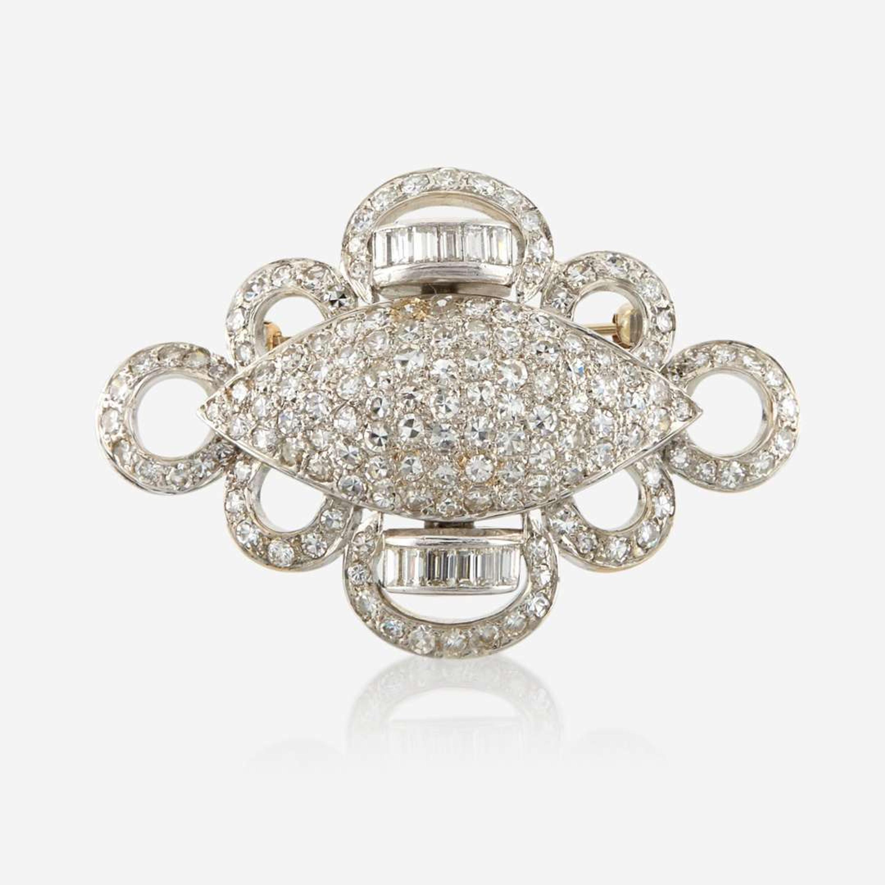 A diamond and white gold brooch