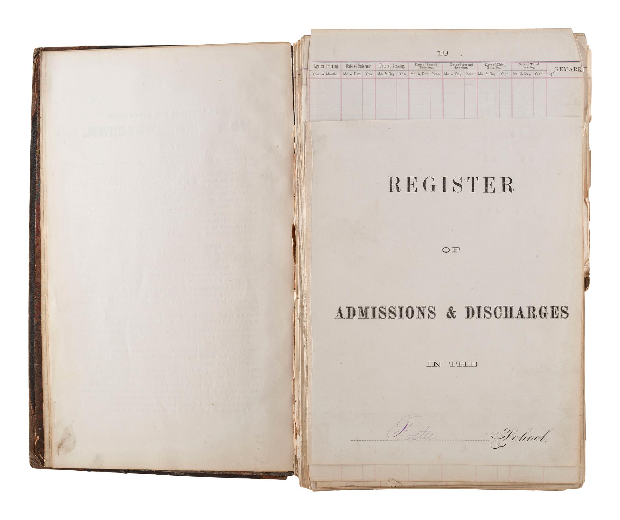 [CHICAGO FIRE]. Register of Admissions and Discharges in the Foster School, Chicago, Illinois, 1871-1872.