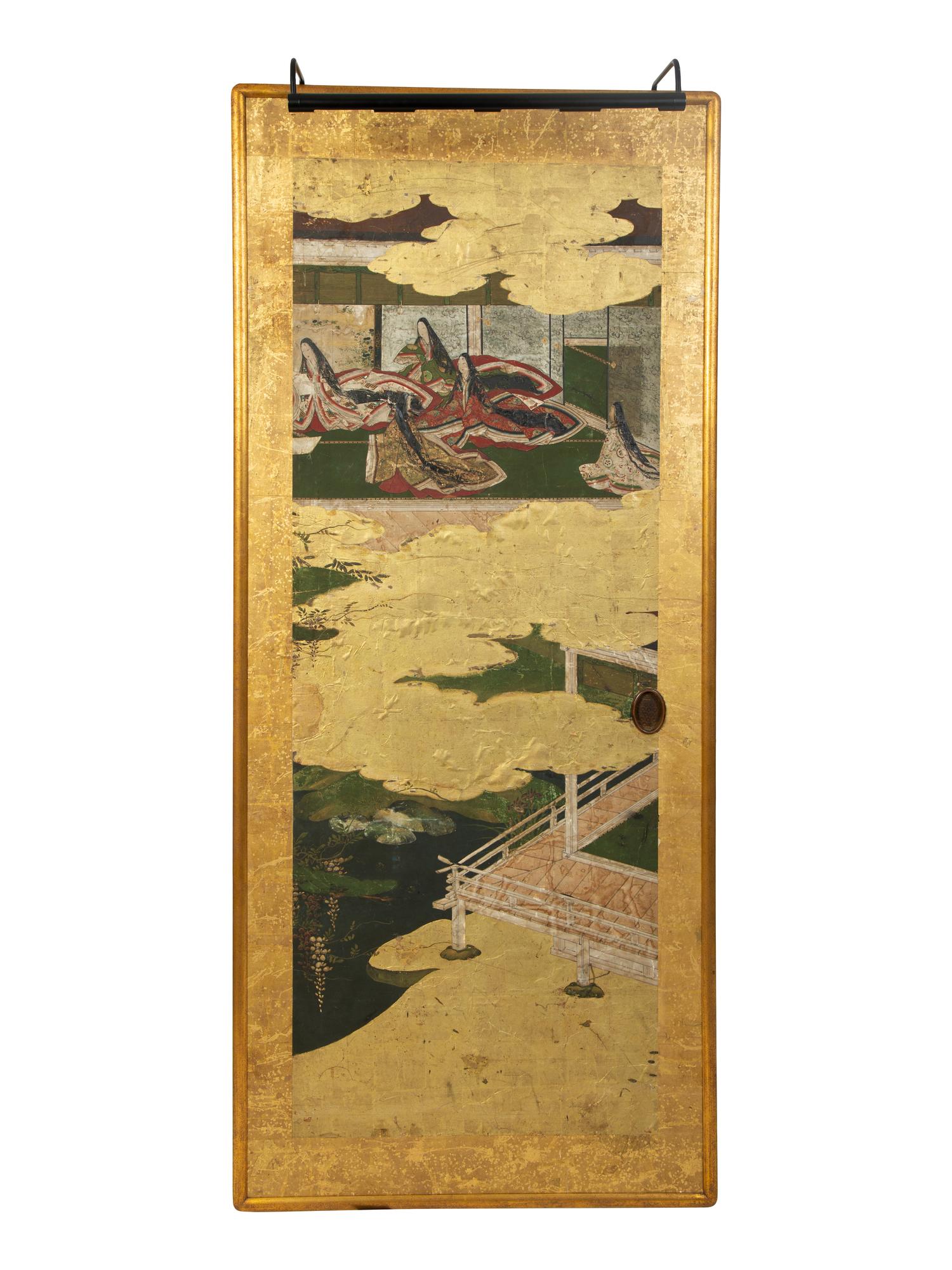 Four Japanese Hand Painted and Framed Door Panels — 19TH CENTURY