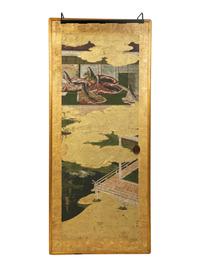 Four Japanese Hand Painted and Framed Door Panels — 19TH CENTURY