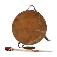 Painted Hide Drum, and Beater