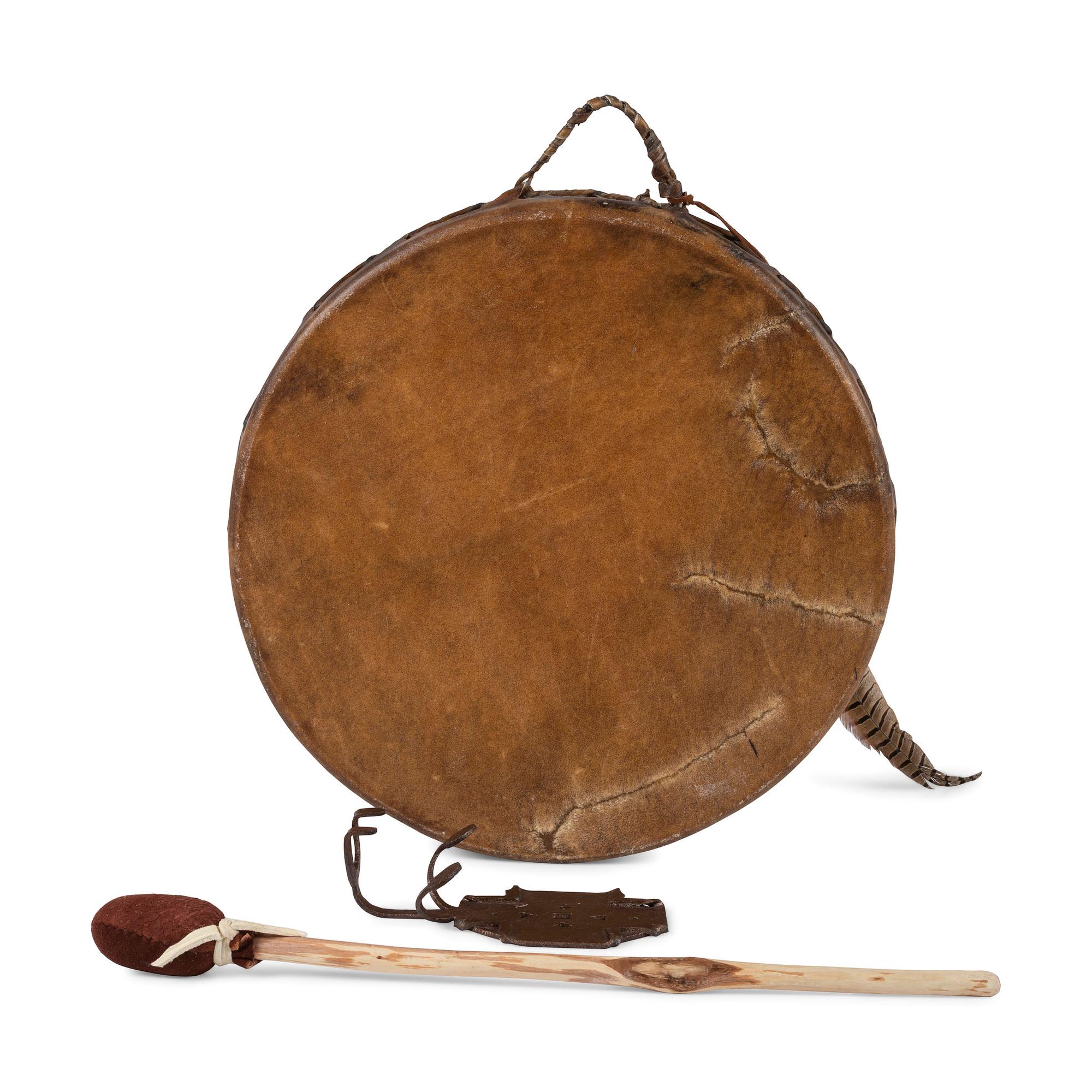 Painted Hide Drum, and Beater