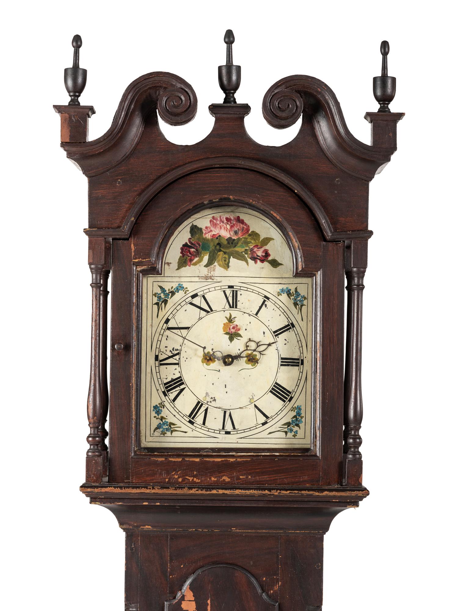 A Chippendale Grain Painted Pine Tall Case Clock